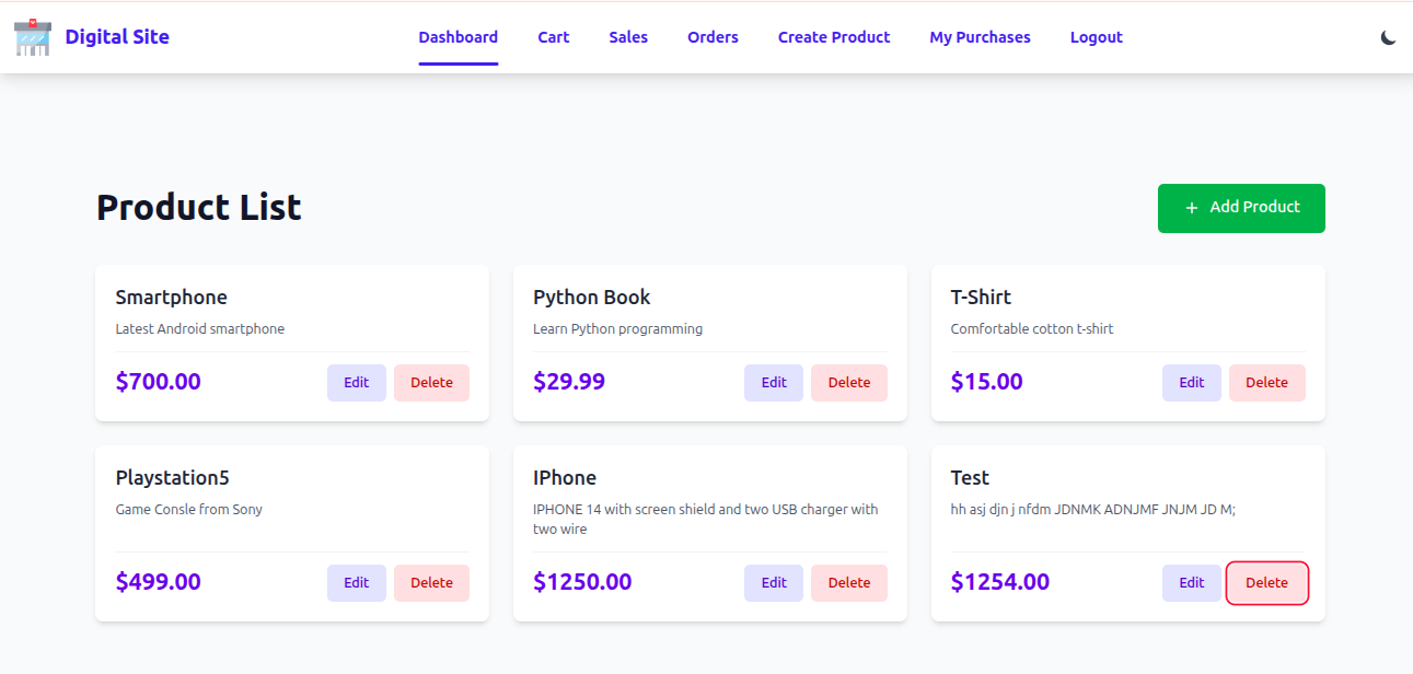 User dashboard interface
