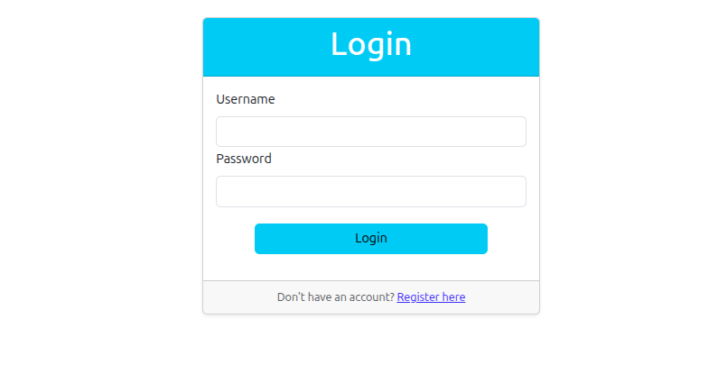 User login screen
